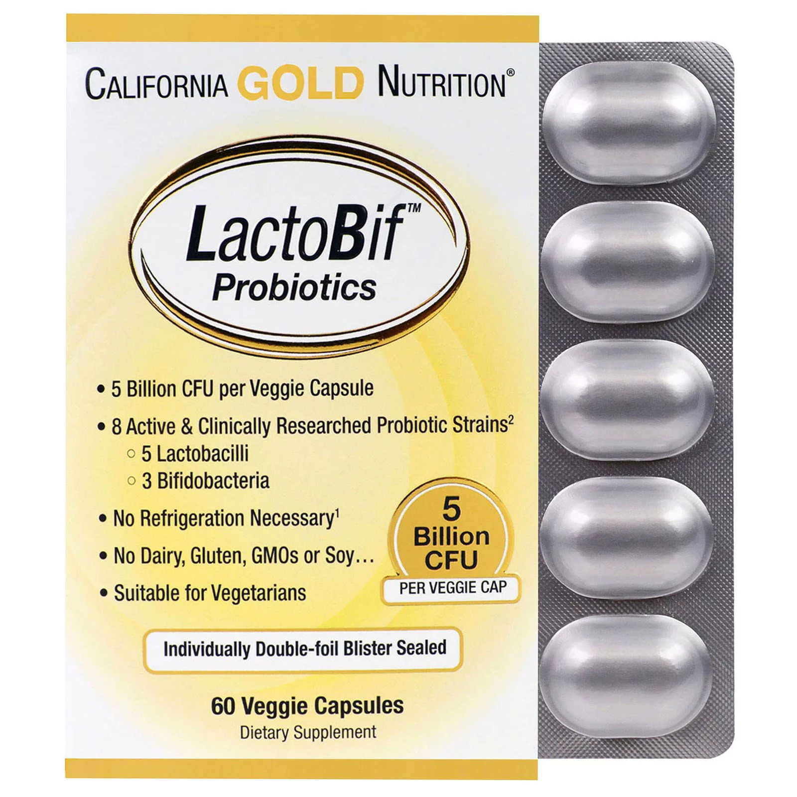 California Gold Nutrition пробиотики LactoBif 5 млрд КОЕ, 10 раст. капсул