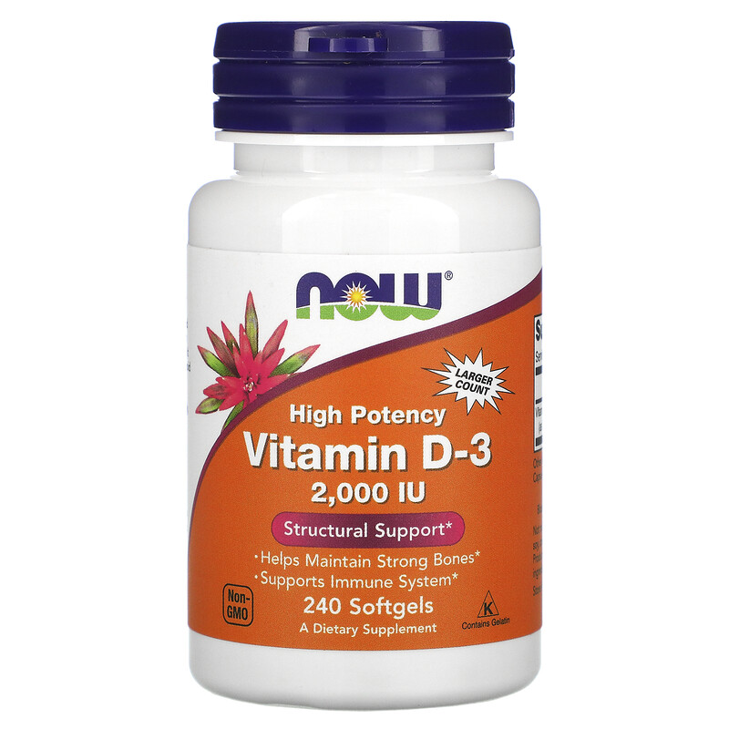 NOW High Potency Vitamin D3 (высокоактивный витамин D3 2000 МЕ) (50mcg) 240 капсул