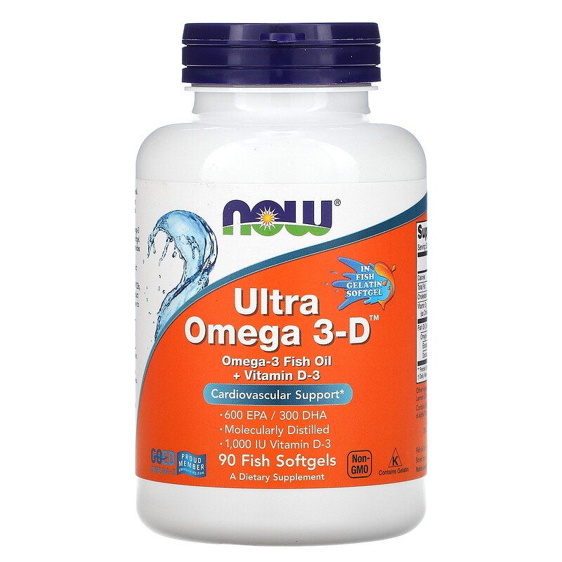 NOW Ultra Omega 3-D 90 капсул (900 мг EPA&DHA, 25мкг D3)