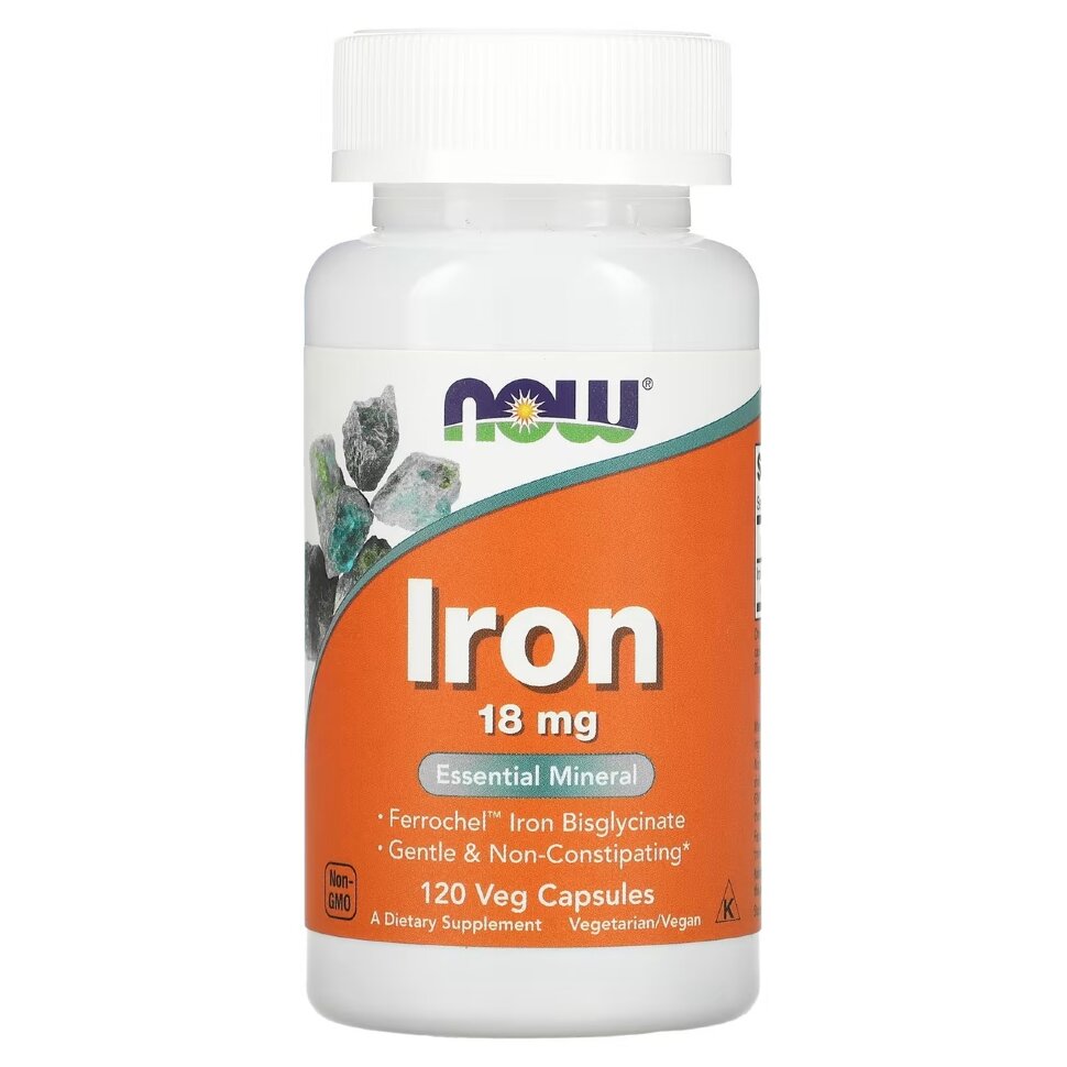 NOW Iron Ferrochel 18 мг 120 вег. капсул