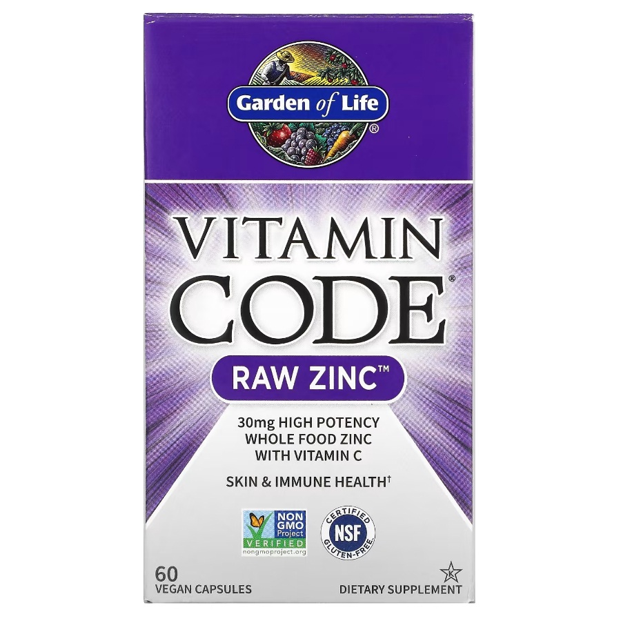 Garden of Life Vitamin Code RAW Zinc 60 веганских капсул