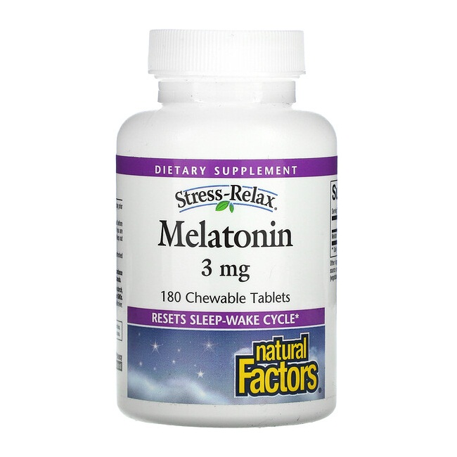 Natural Factors Stress-Relax Melatonin 3 мг 180 жевательных таблеток