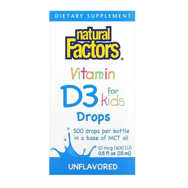 Natural Factors Vitamin D3 for Kids 500 порций по 10 мкг (400 IU) 15 мл