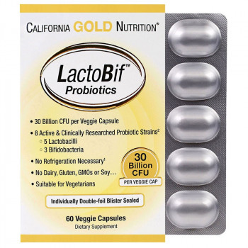 California Gold Nutrition LactoBif Probiotic 30 млрд КОЕ 60 раст. капсул