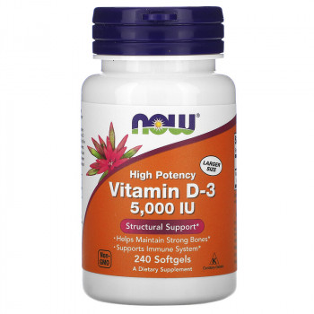 NOW High Potency Vitamin D3 (высокоактивный витамин D3 5000 МЕ) (125мкг) 240 табл.