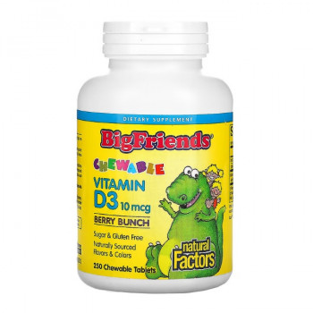 Natural Factors Big Friends детский жевательный витамин D3 (ягодный вкус) 10 мкг 250 жев. таб.