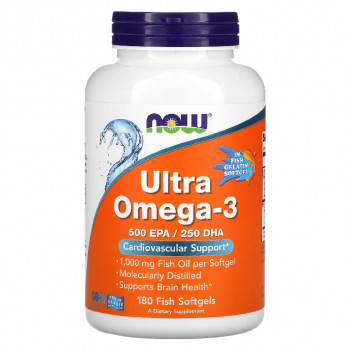 NOW Ultra Omega-3 180 капсул из рыбьего желатина (500EPA и 250DHA)