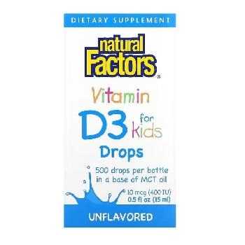 Natural Factors Vitamin D3 for Kids 500 порций по 10 мкг (400 IU) 15 мл